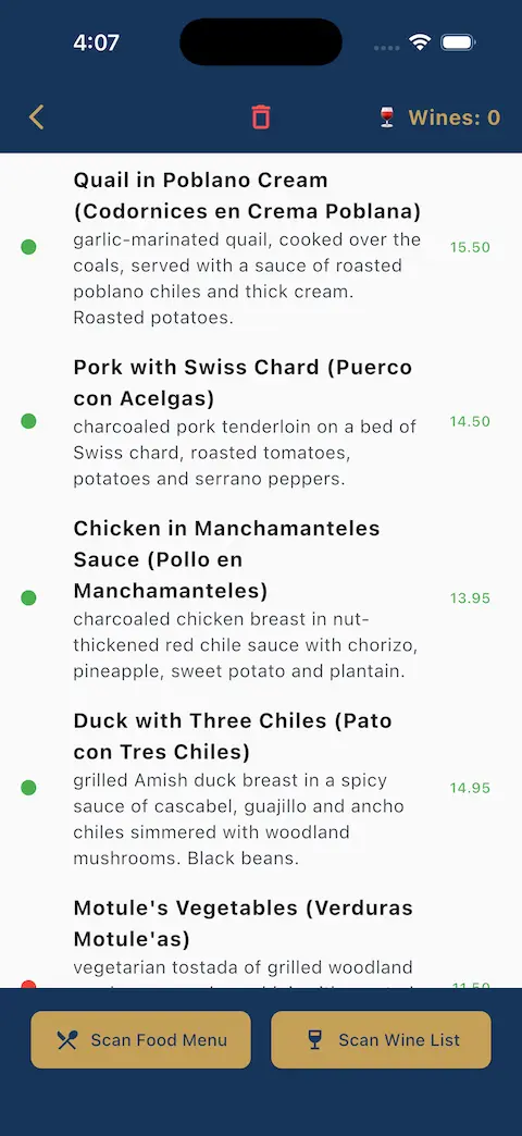 TableLore interactive menu view