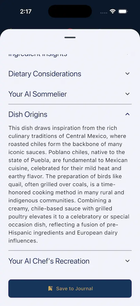 TableLore interactive menu view